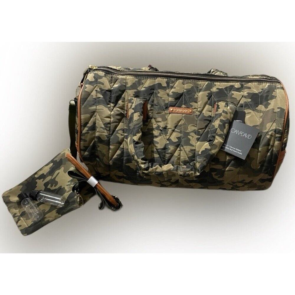 JOAN & DAVID 21” Chevron Quilted Camo Nylon Roll Travel Duffle Bag NWT $205